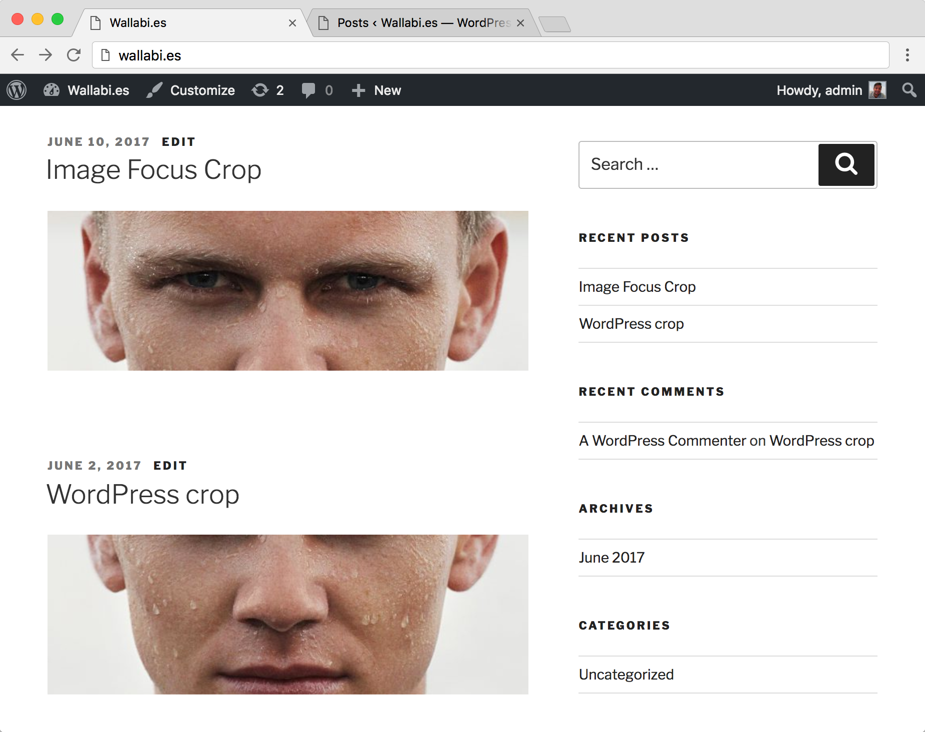 A comparison of the WordPress default crop vs the Image Focus Crop
