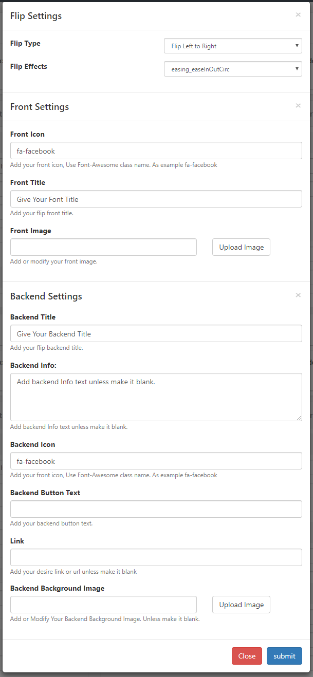 Popup Data Input form.