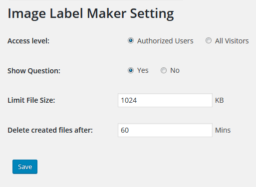 Image Label Maker plugin setting page in admin panel