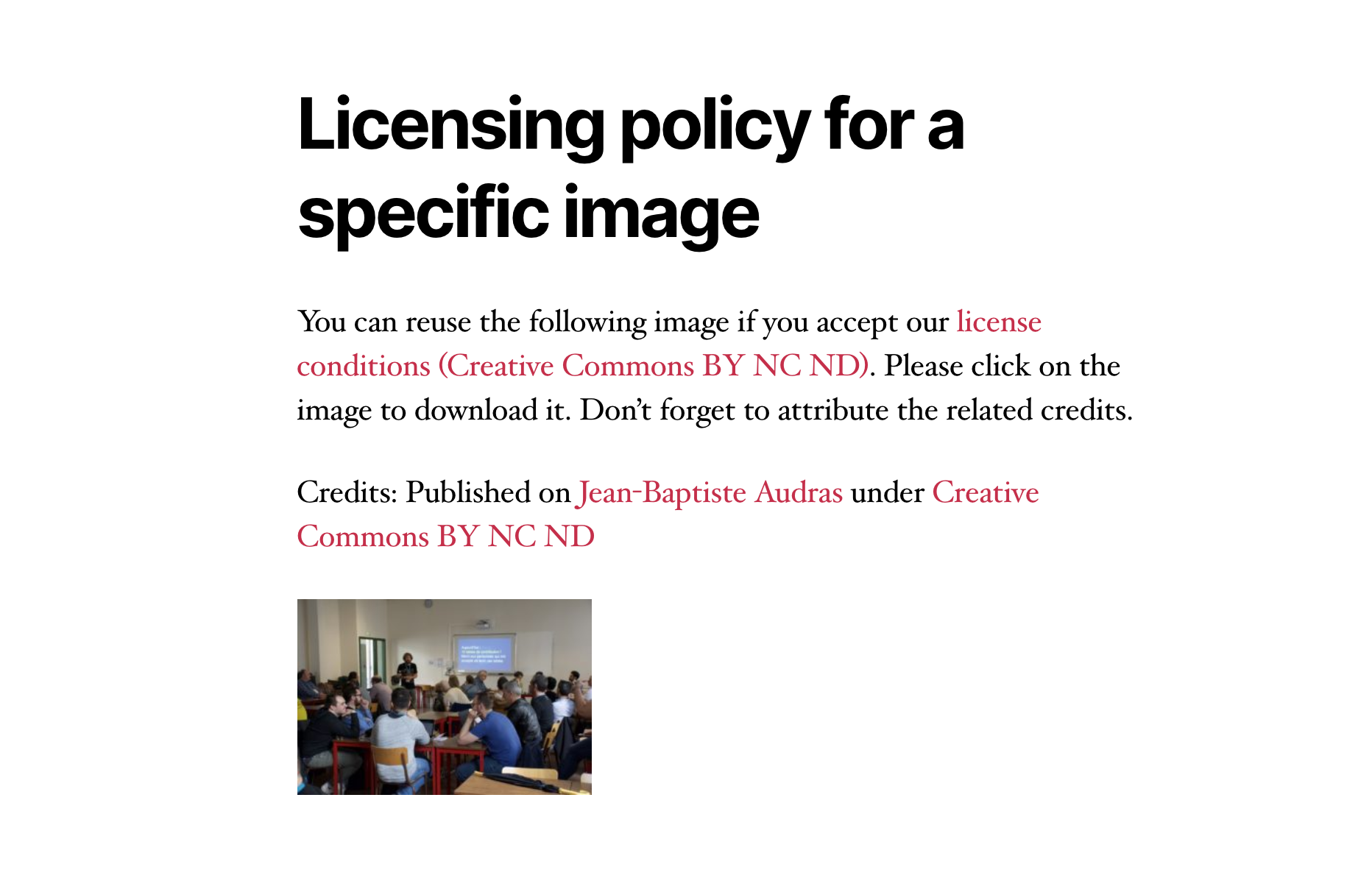 Specific image policy link page is displayed when Google Images users will click on the "Acquire license" link.