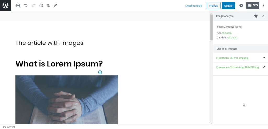 Yoast focus keyword into Image SEO sidebar.