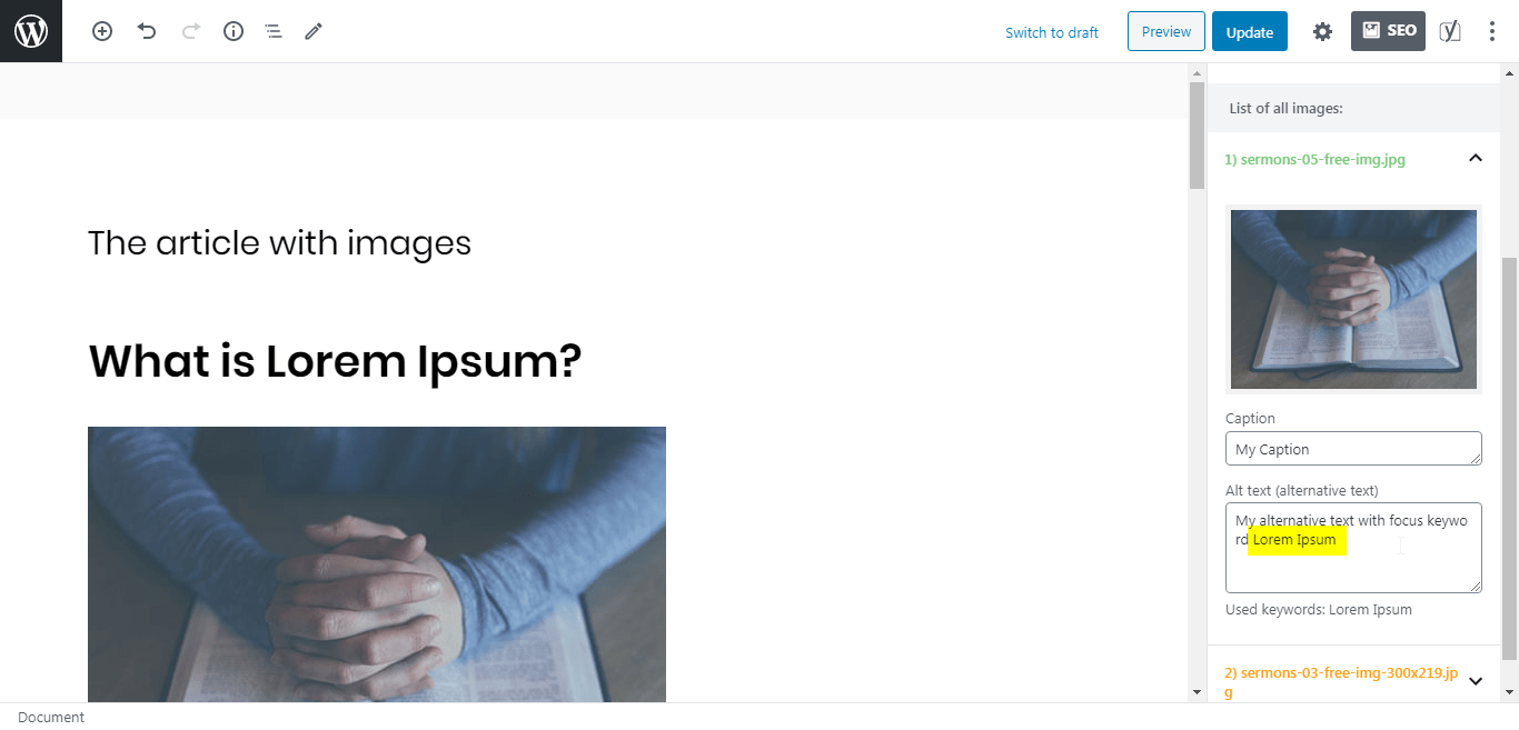 Focus Keyword in Rankmath.