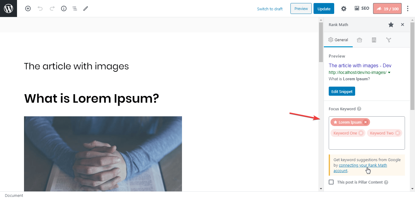 After adding second focus keyword.