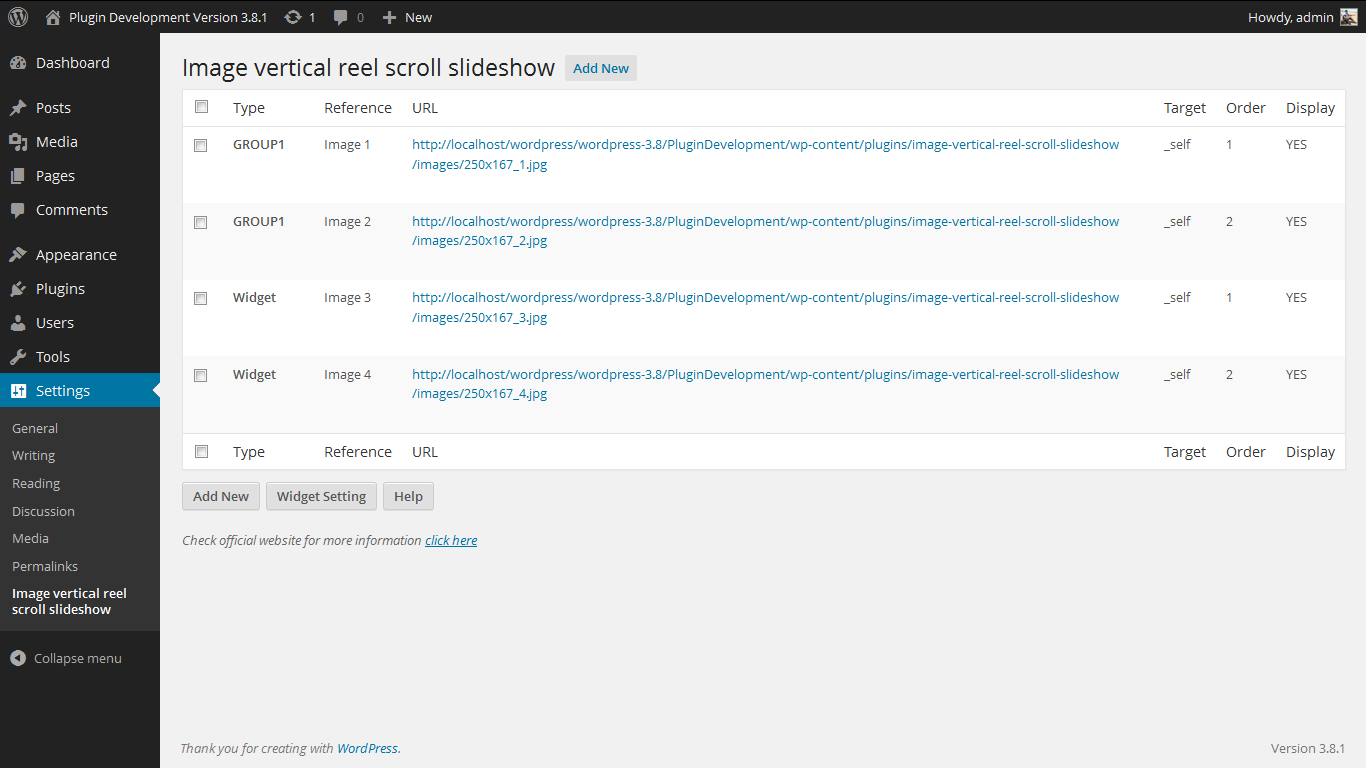 Admin Screen. http://www.gopiplus.com/work/2011/05/30/wordpress-plugin-image-vertical-reel-scroll-slideshow/