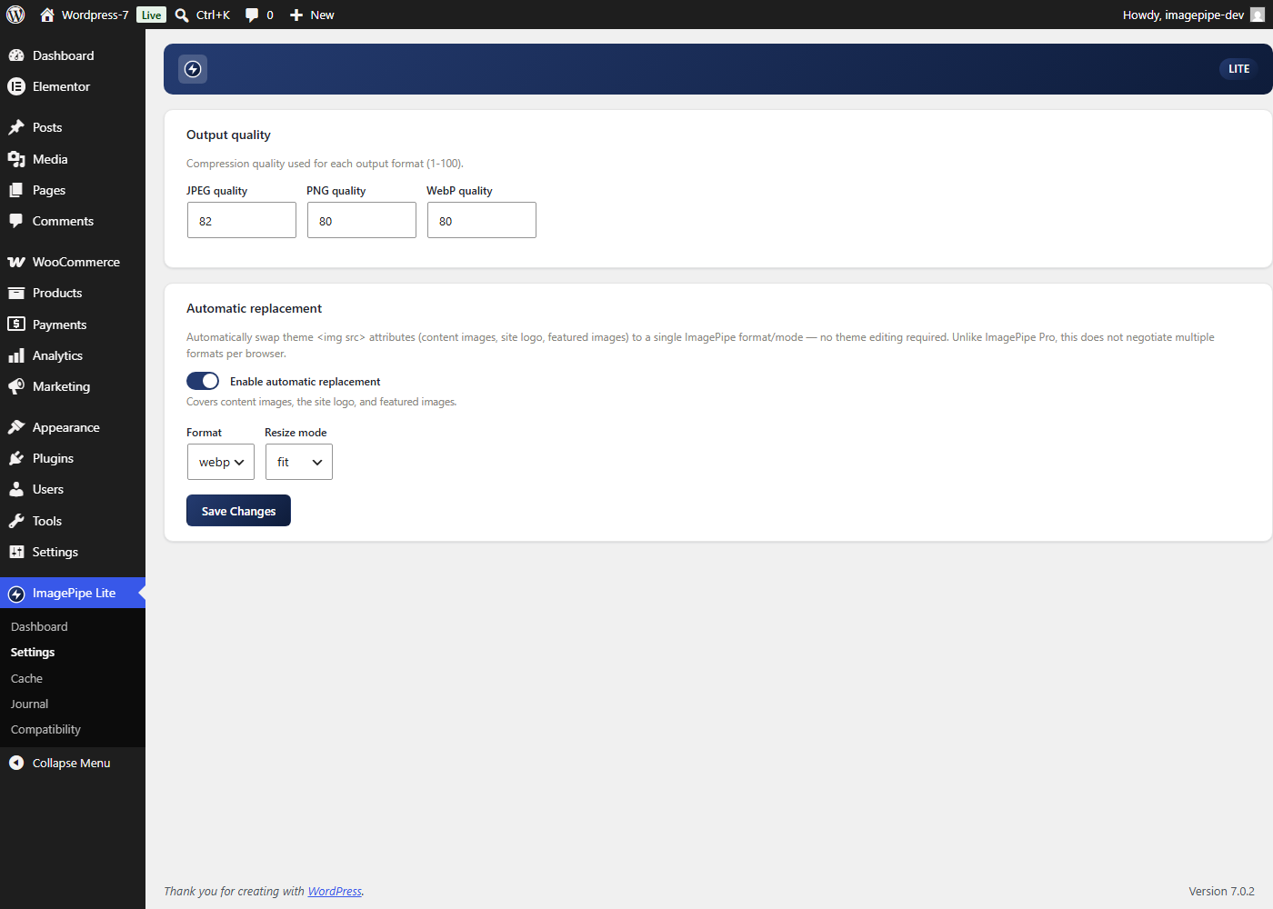 Settings: per-format output quality and automatic replacement