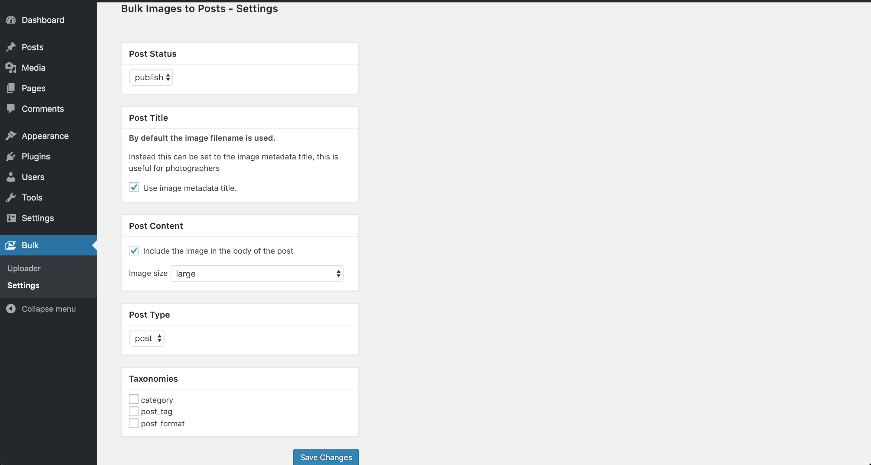 Preview of the settings page