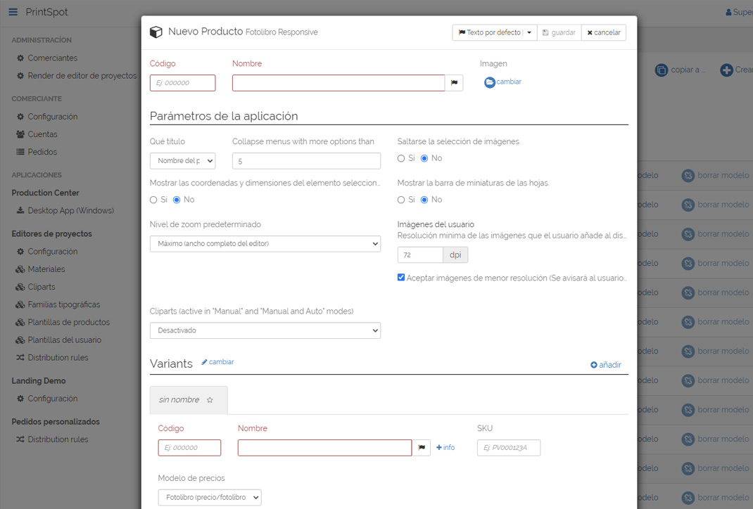 Template configuration