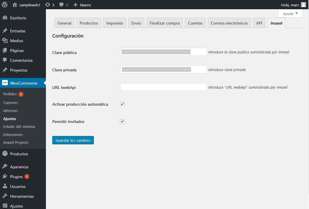 Projects list in the plugin backoffie