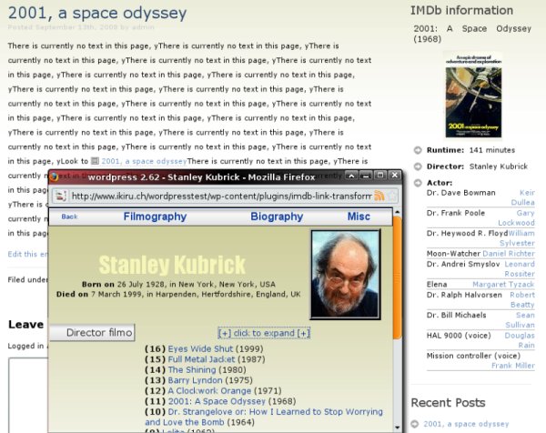 Popup displayed when an imdb link is selected. In background (on the right), one can see the widget