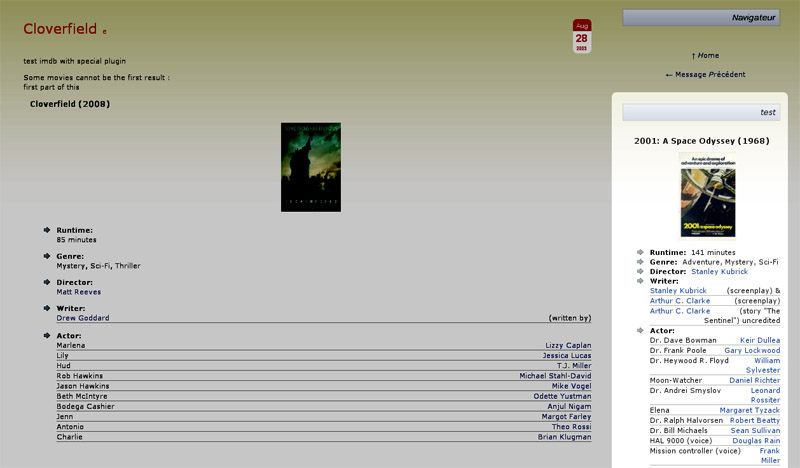 How movie's data is displayed in a "widget"