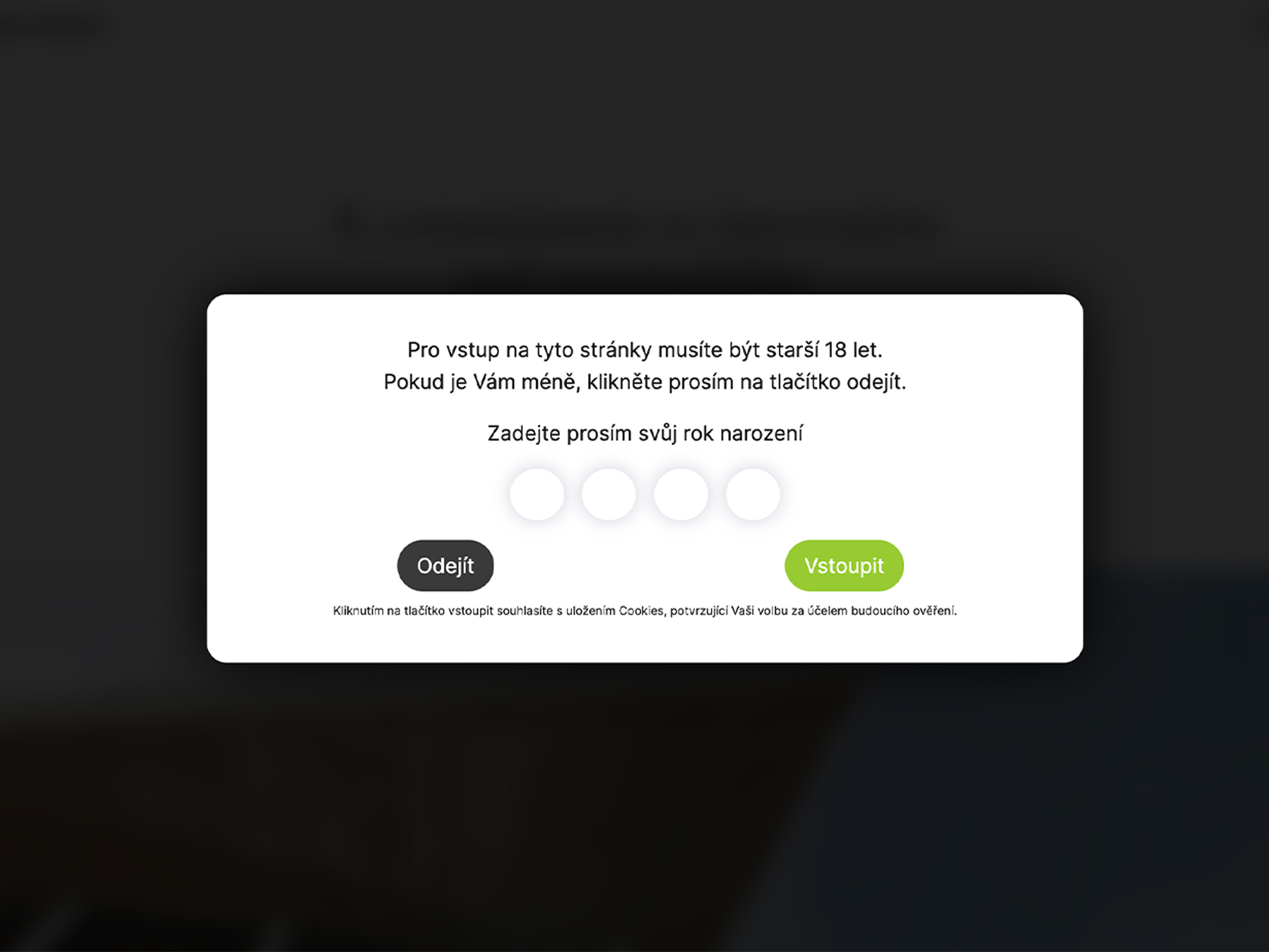 Preview of age verification in the Czech language.