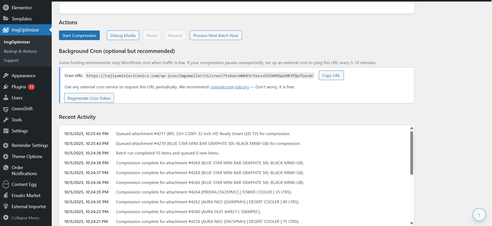Activity log and live progress indicators