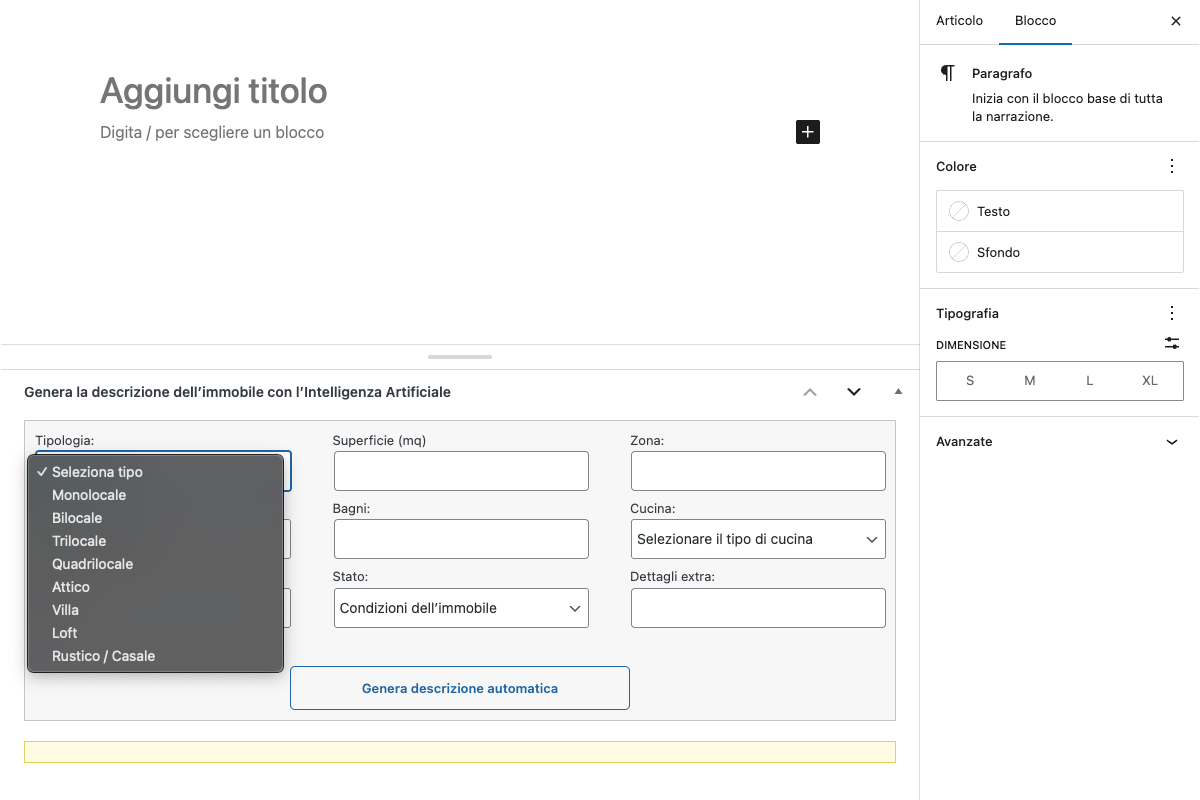 Form fields inside the post editor