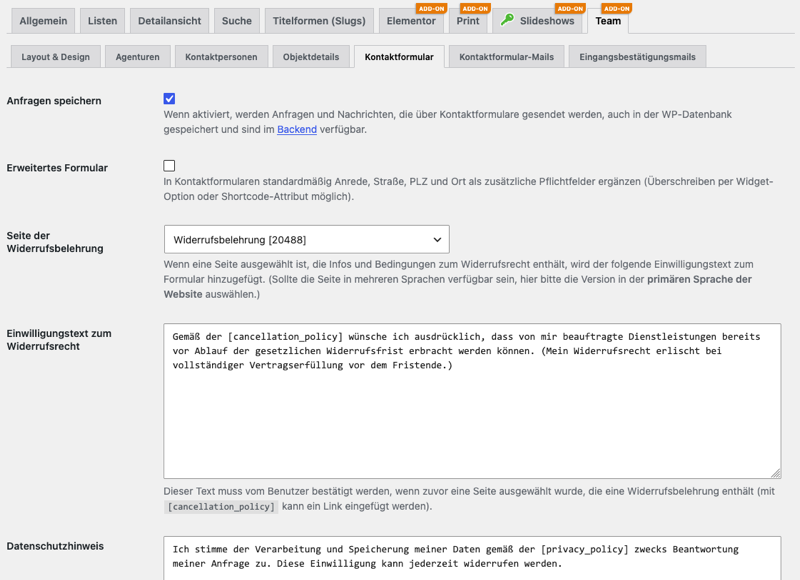 Extended contact section and form on property detail pages