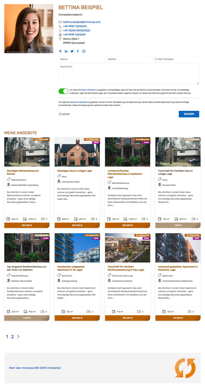 Extended contact section and form on property detail pages