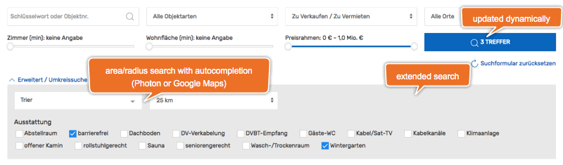 Search form and list view on small displays