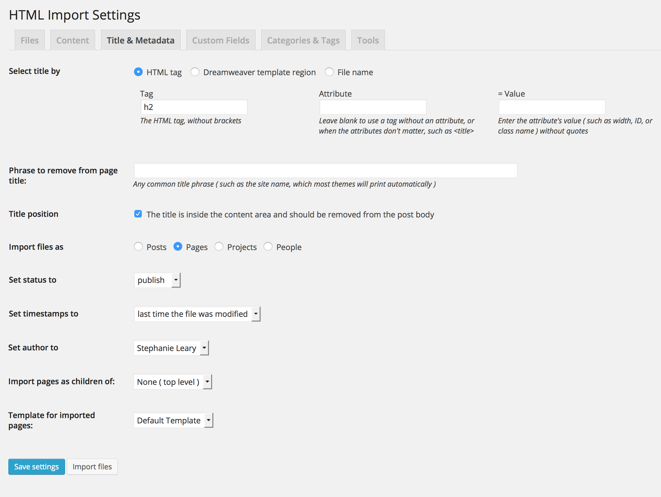 Custom field settings