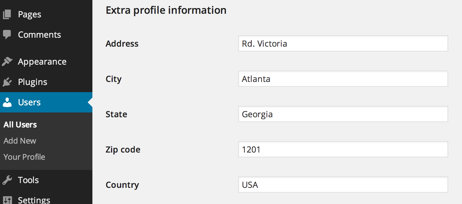 Extra profile information (user meta)