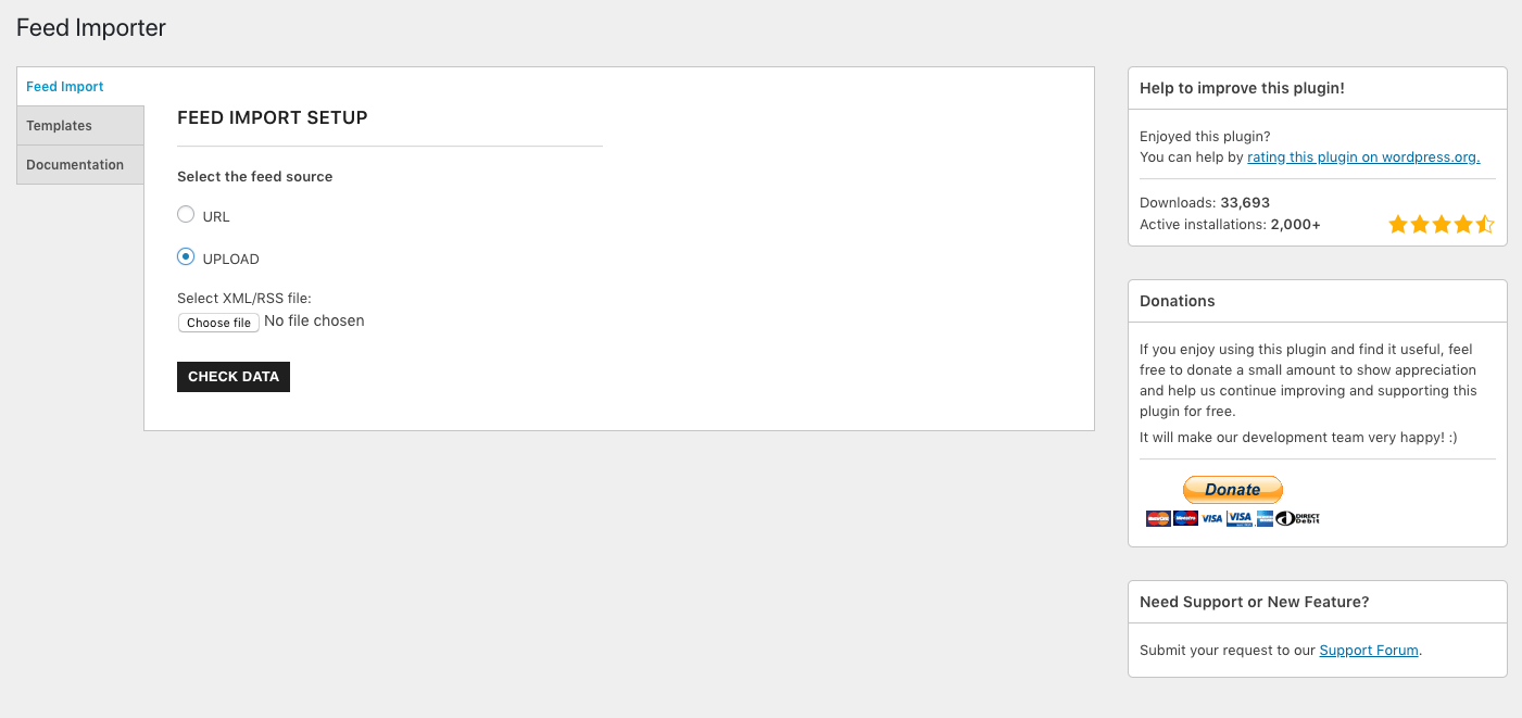 Import XML feed - Select XML/RSS feed from File Upload