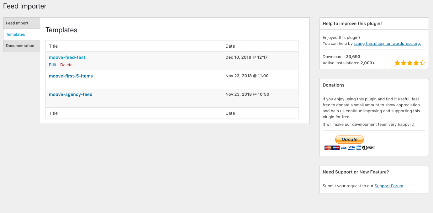 Import XML feed - Templates