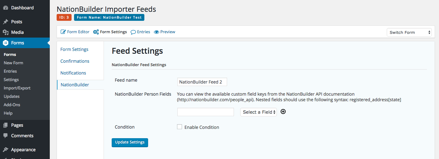 Editing an individual feed for a form