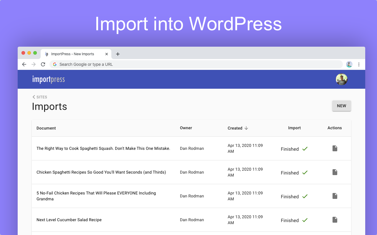 Import your content into WordPress posts or pages