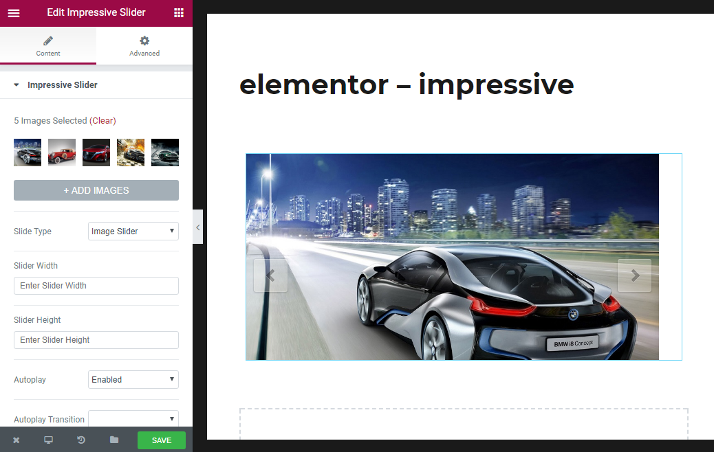 **Impressive Slider Element in Page Builder**