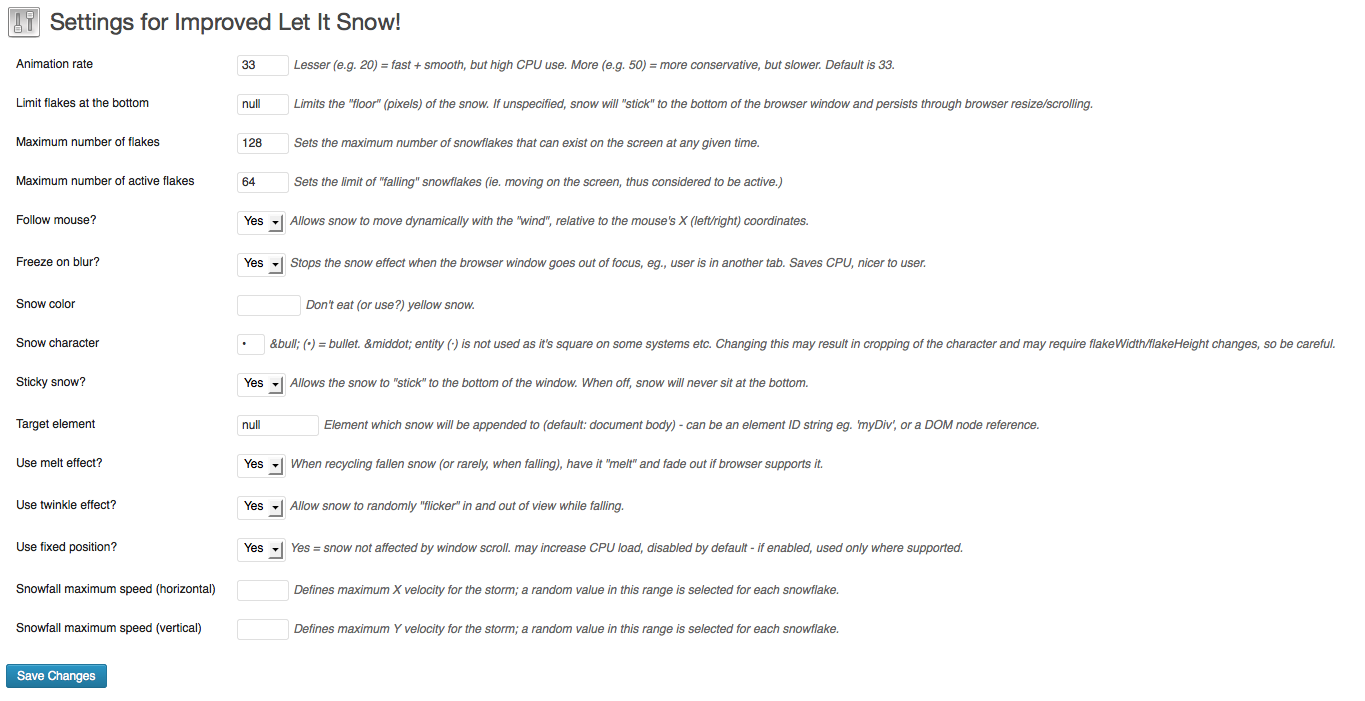 Improved Let It Snow! Settings