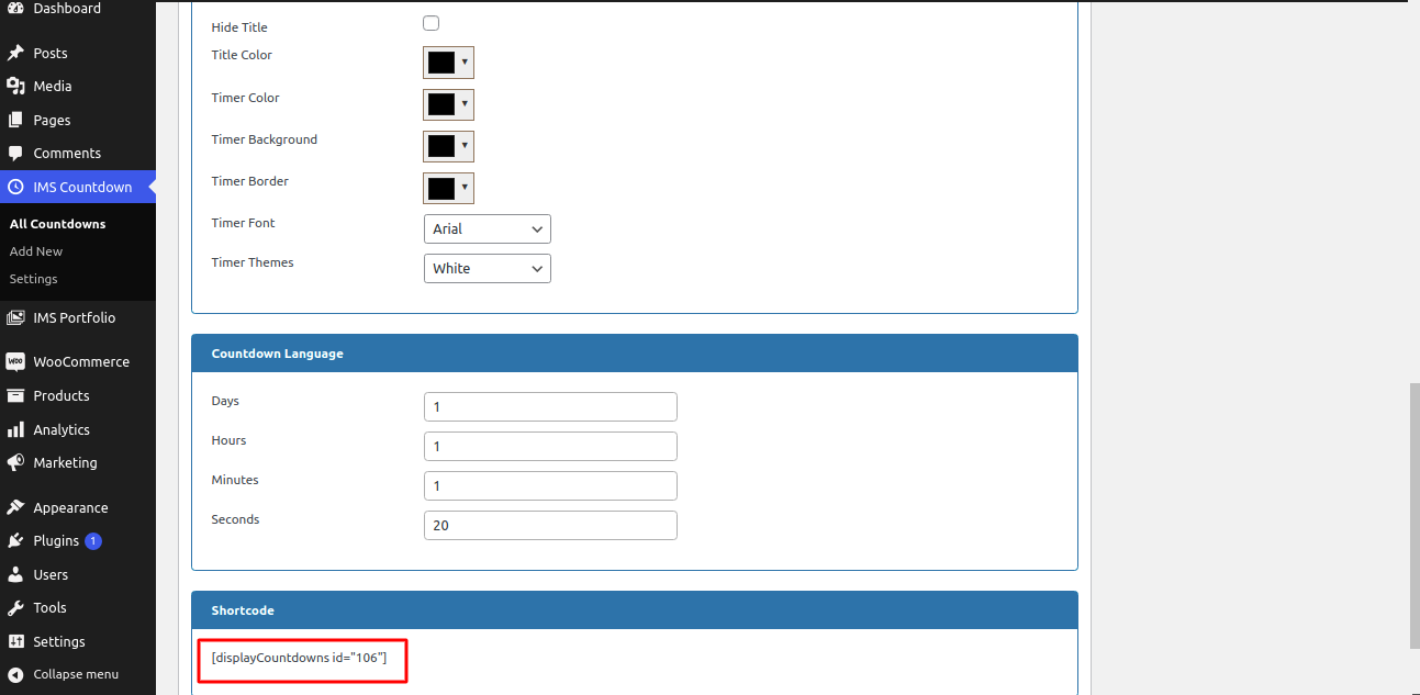 **Shortcodes** -  Also get shoctcodes of added Countdown, that can applied where you want to display countdown.