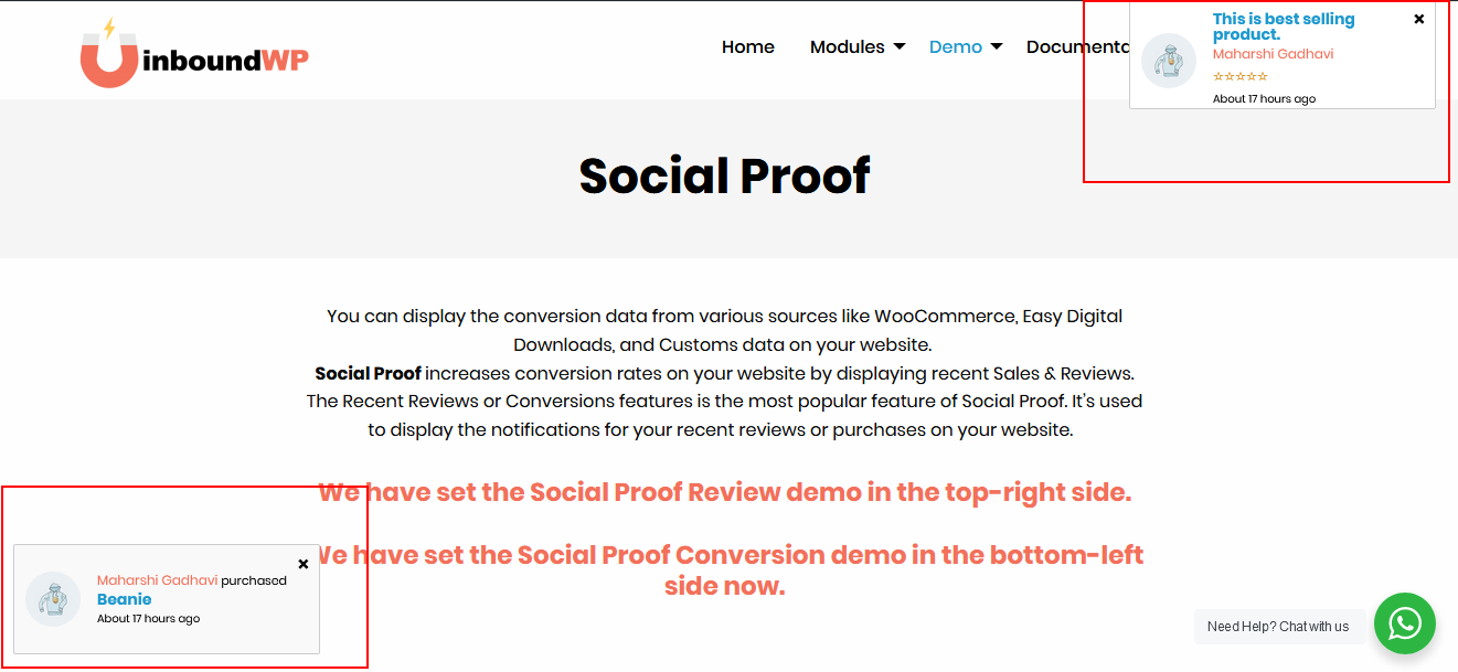 Social Proof - Work with WooCommerce and Easy Digital Download plugins.