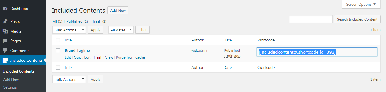 Copy the shortcode generated for that content