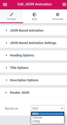 JSON Animation Style options
