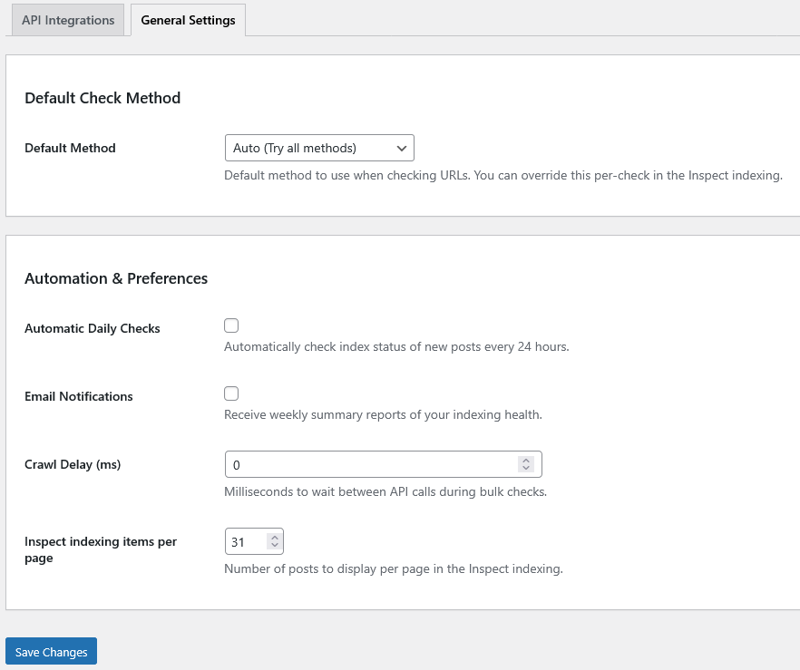 Advanced & API settings configuration