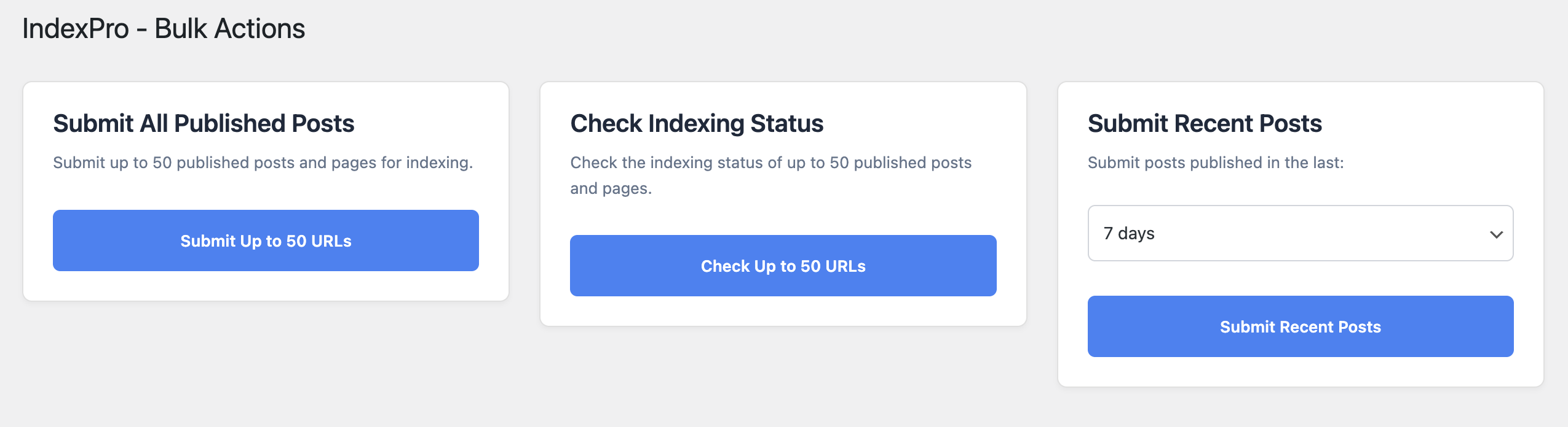 Posts/Pages list with IndexPro action buttons