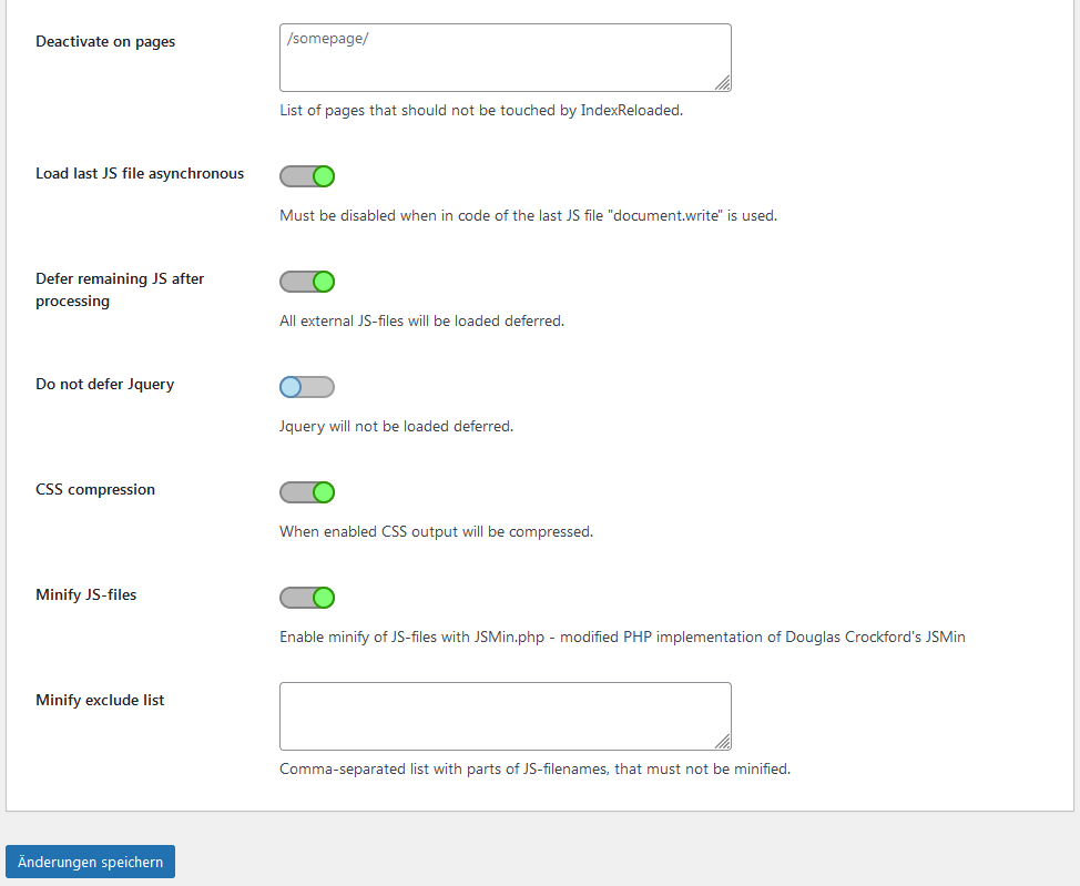 The **HTML cleanup** options can be used to remove other elements of the website, such as comments, certain meta tags, etc