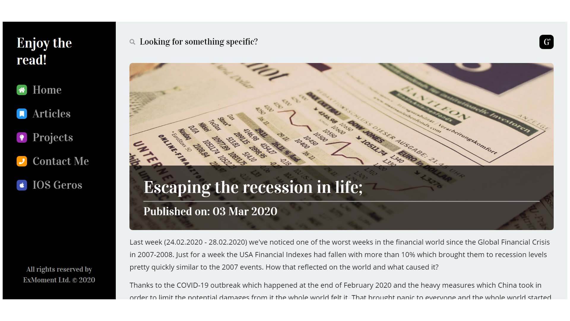 Escaping the recession in life; - Original Blog Post