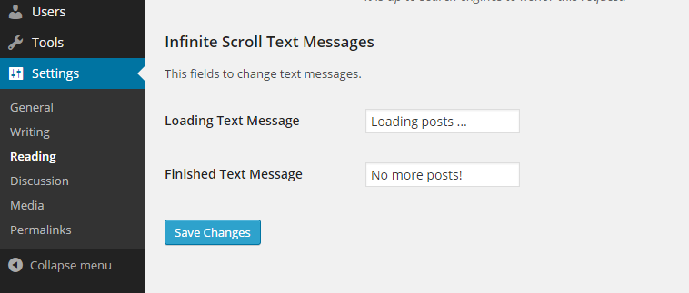 Go to your wp-admin > Settings > Reading > Infinite Scroll Text Messages and change the text messages.