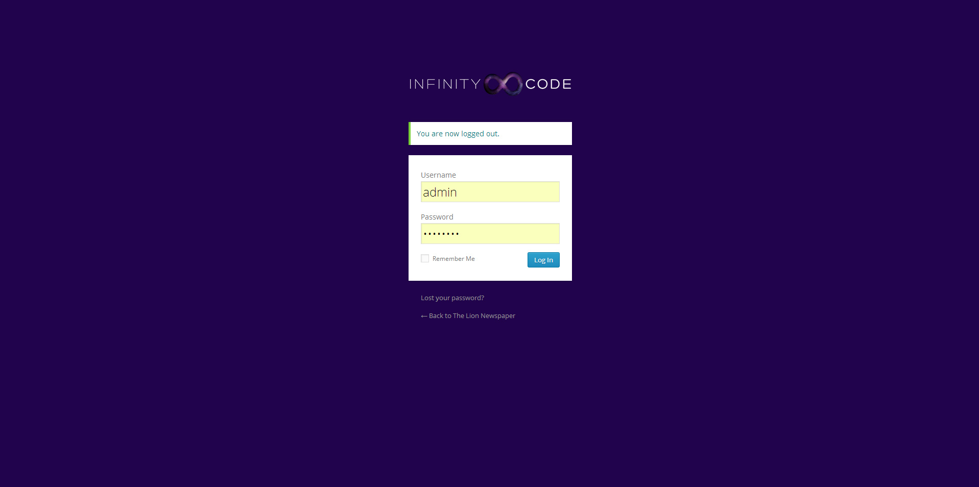 An example of the login form.