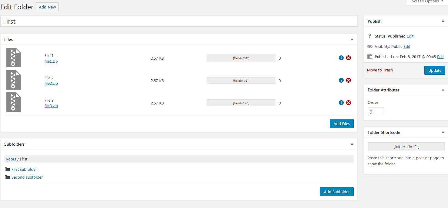 Folder editor screen