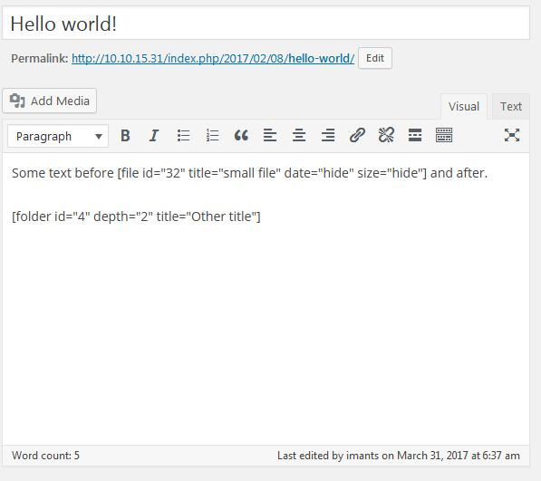 Shortcode usage in article editor