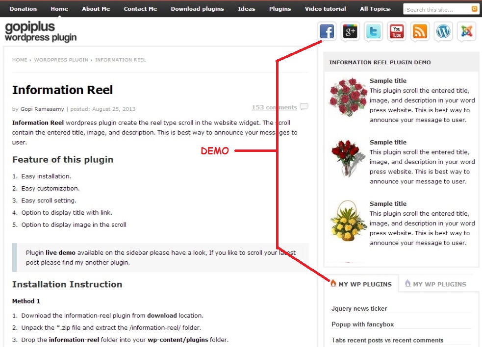 Front Page screen. http://www.gopiplus.com/work/2013/08/25/information-reel-wordpress-plugin-screenshots/