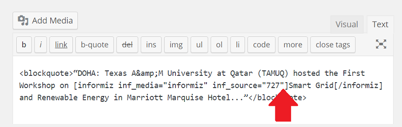 Copy this shortcode into your post, surrounding the text you want to be associated with the informi.