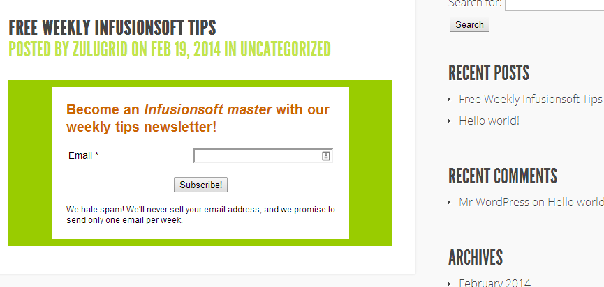 An example of a web form being displayed.