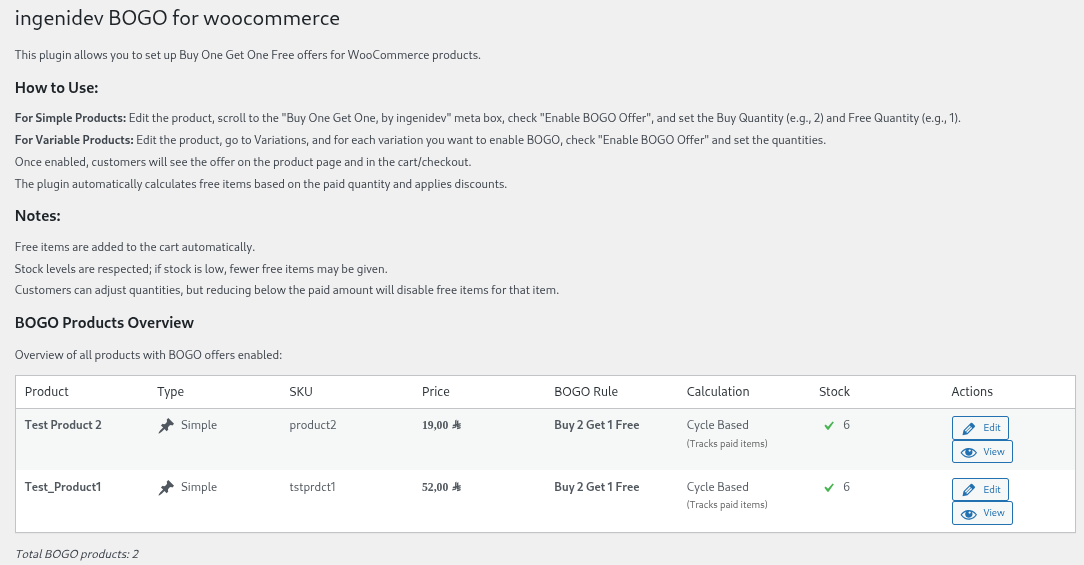 **Admin Overview Dashboard** - View and manage all BOGO-enabled products