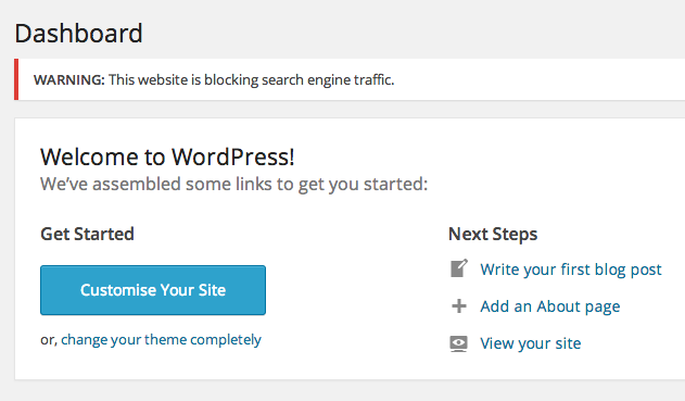 Warning notice inside WordPress