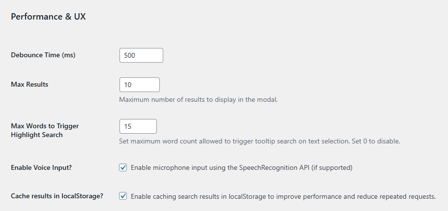 Modal UI: clean interface with suggestions and instant results
