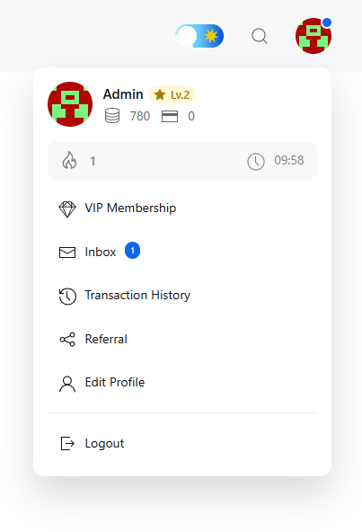 Check-in Reward configuration, including coin, EXP, and cash per check-in.