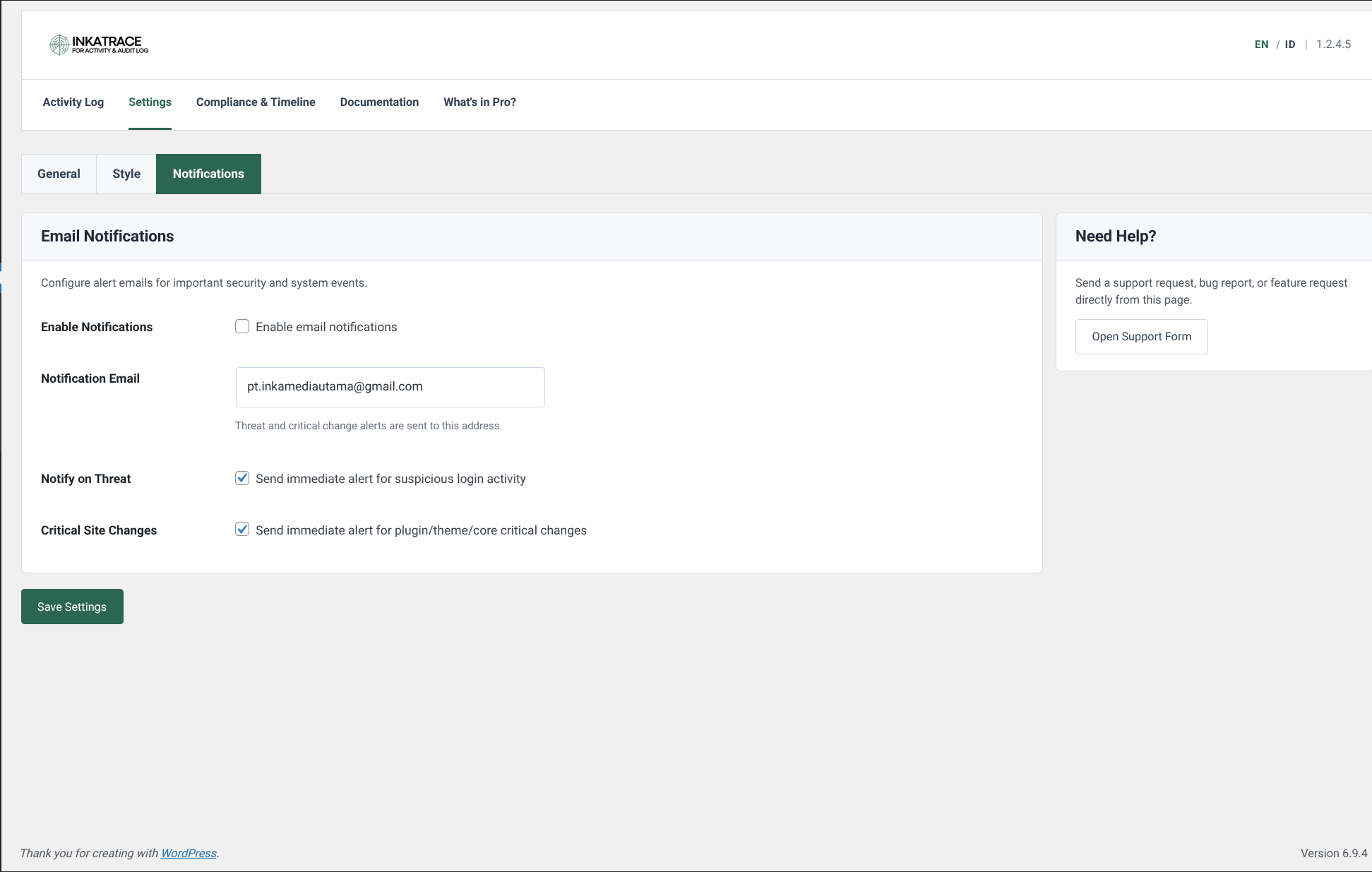 Pro permissions matrix for assigning access to Activity Log, exports, settings, and related modules by role.