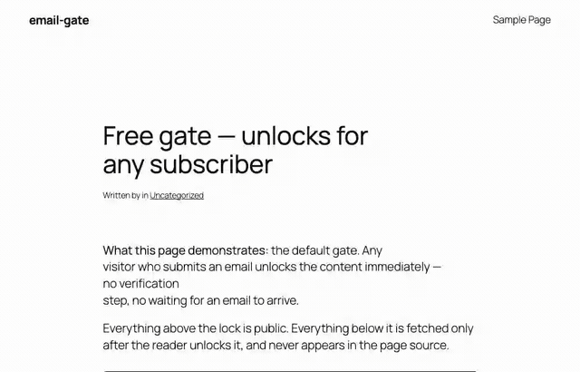 Metering: the second gated post a reader opens asks them to verify their address. Re-reading a post they already opened never costs another view.