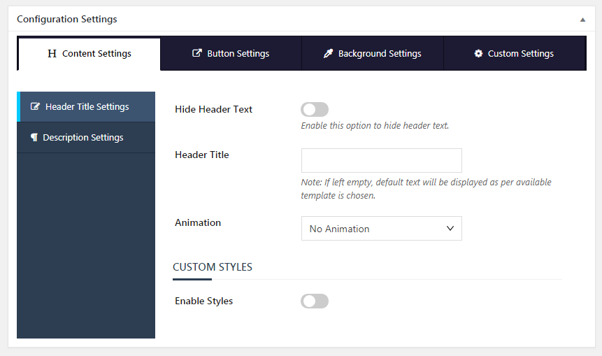 Configuration Content Settings